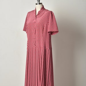 Polka dots, vintage dress, Pleated dress, Bordeaux dress, Midi dress, Button up dress, Day Summer dress, short sleeve dress, Spring dress image 6