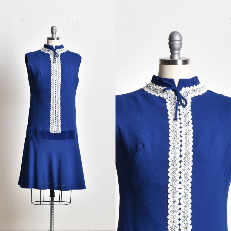 Royal Blue dress, Wedding guest dress, Beaded dress, fit and flare dress, Vintage dress, sleeveless dress, high collar dress, Fancy dress 画像 2