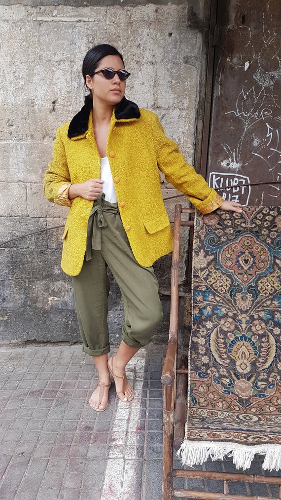 Womens Coat, Mustard colour, Elegant Coat, Size M… - image 1
