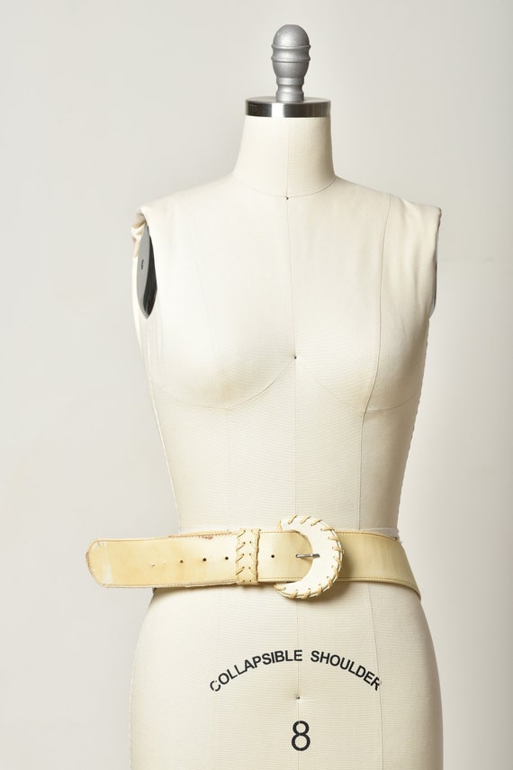 White belt, Womens belt, Leather belt, Wide waist… - image 2