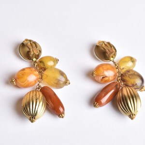 Stone earrings, Clip on earrings, Drop earrings, Gold earrings, Statement earrings, Boho earrings, Ethnic earrings, Vintage earrings, 70s image 5