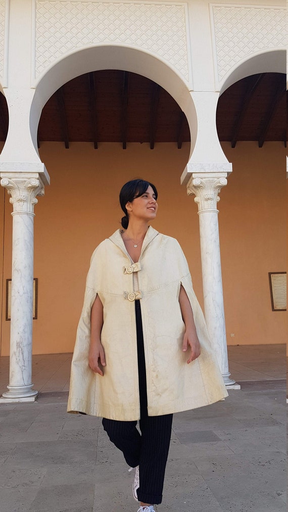 Womens cape, White cape, Leather cape, Winter cape