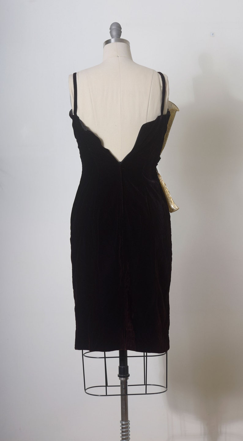 Evening dress, Black Velvet dress, Wedding guest dress, Vintage dress, Black Bordeaux, Tank dress, Petite small size, Below the knee dress image 6