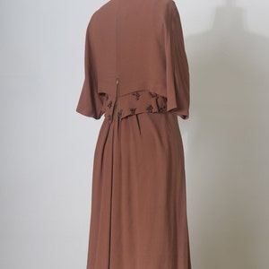 Elegant dress, Brown Bordeaux dress, Below the knee, V neck dress, Evening dress, Size M, Embroidery, Special event dress, Vintage dress image 7