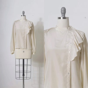Victorian inspired blouse, White blouse, Cream colour top, Button up shirt, Long sleeve, Elegant blouse, Womens blouses, Vintage blouse image 2