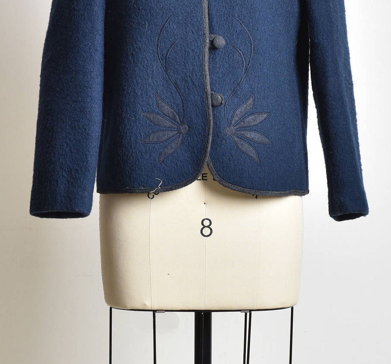 Womens wool coat, Fall winter coat, Asian style coat, Navy blue coat, Vintage coat, Japanese jacket, Blue coat, Button up coat, Chinese neck image 5