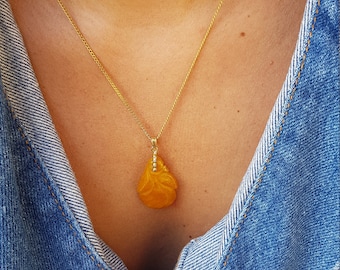 Womens Necklace, Stone Necklace, Long Necklace, Pendant Necklace, Orange Stone necklace, Gold Necklace, Bohemian necklace, Leaves necklace