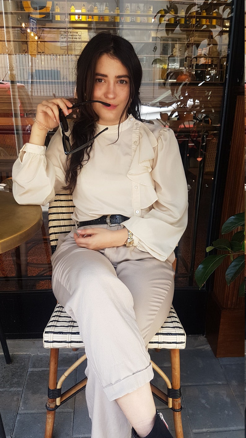 Victorian inspired blouse, White blouse, Cream colour top, Button up shirt, Long sleeve, Elegant blouse, Womens blouses, Vintage blouse image 1