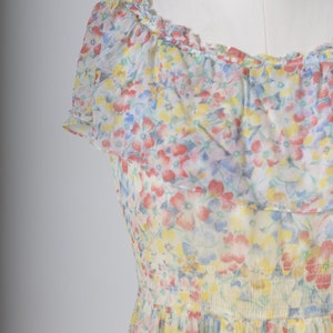 Vintage 60's Floral Dress, Womens Silk Floral Summer Off The Shoulder Dress, Size M Rubber on waist Beach Dress With Lining Timeless image 5