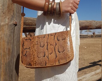 Snake Skin bag, Crossbody bag, Envelope bag, Brown beige, Shoulder bag, Snake skin purse, Genuine Leather, Leather bag, Vintage bag