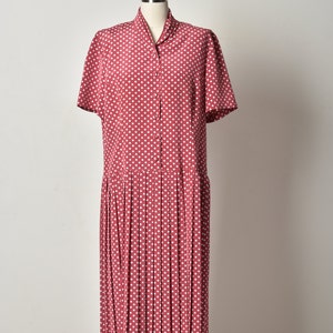 Polka dots, vintage dress, Pleated dress, Bordeaux dress, Midi dress, Button up dress, Day Summer dress, short sleeve dress, Spring dress image 3