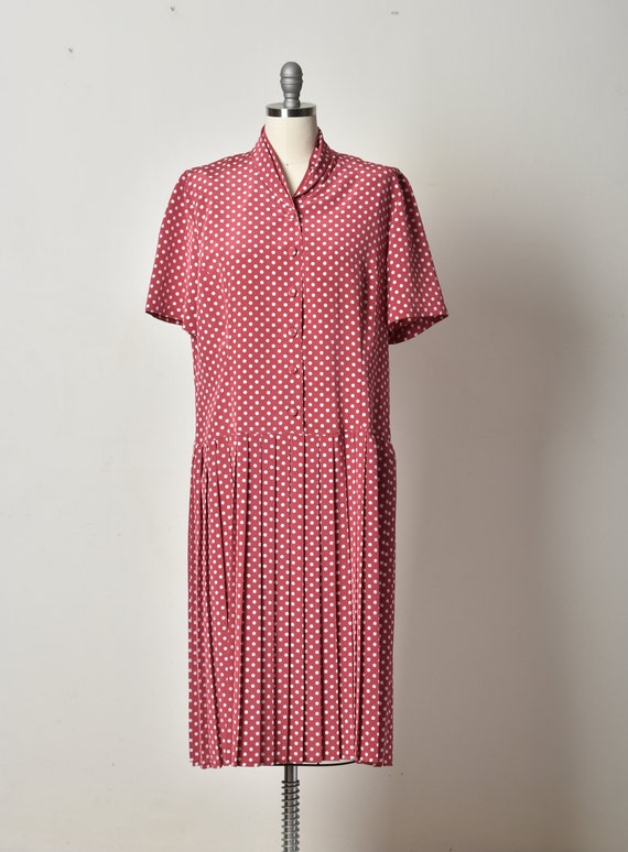 Polka dots, vintage dress, Pleated dress, Bordeau… - image 3
