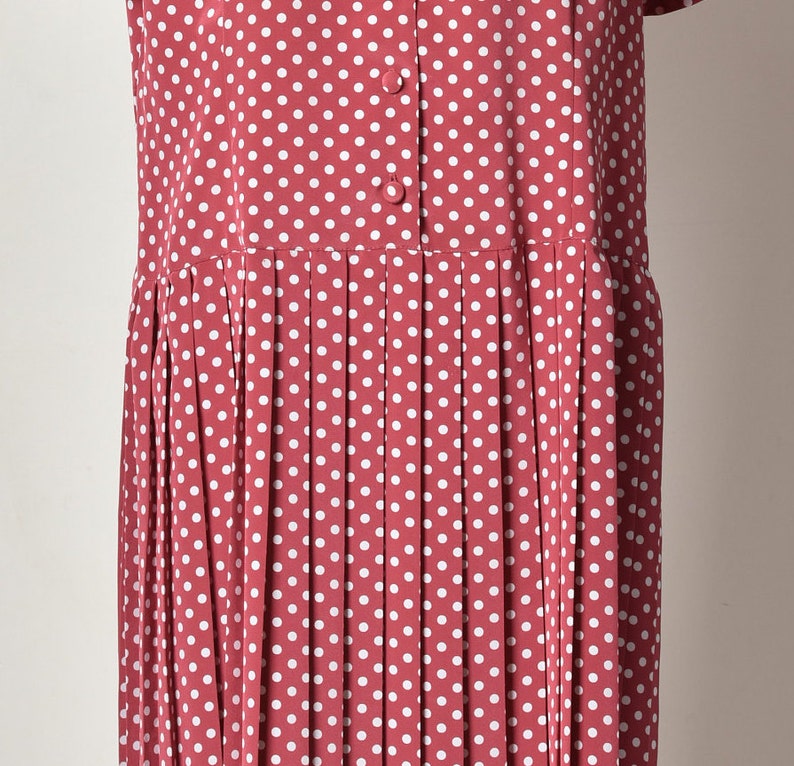 Polka dots, vintage dress, Pleated dress, Bordeaux dress, Midi dress, Button up dress, Day Summer dress, short sleeve dress, Spring dress image 5