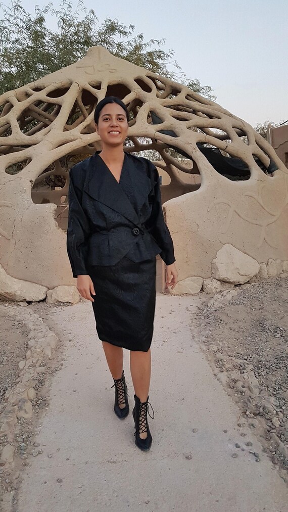 Womens 2pc Suit, Black Skirt set, Womens suit, Bat