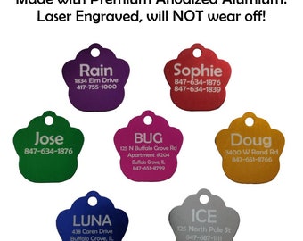 Custom Engraved Pet ID Tags for Dogs/Cats (Paw Prints)