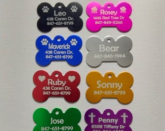 Custom Engraved Pet ID Tags for Dogs and Cats/Bone Shape and Round Shape