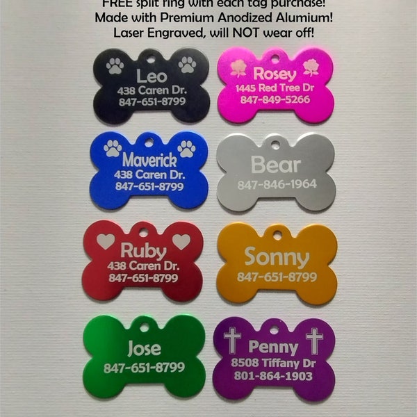 Custom Engraved Pet ID Tags for Dogs and Cats/Bone Shape and Round Shape