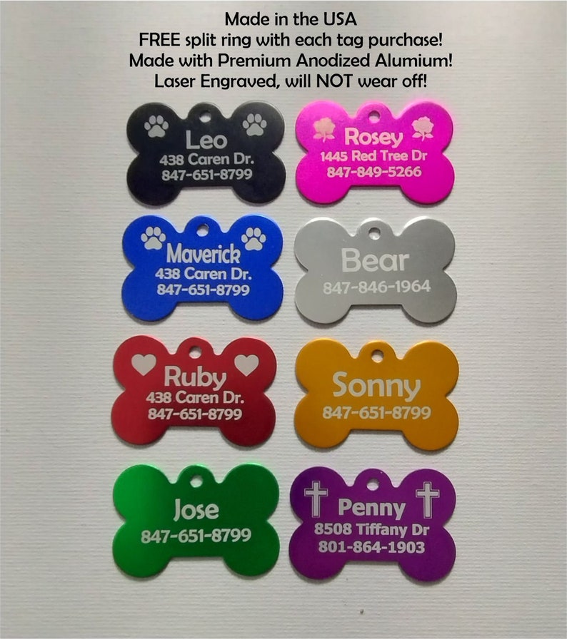 Custom Engraved Pet ID Tags for Dogs and Cats/Bone Shape and Round Shape image 1