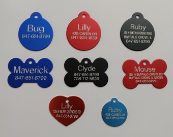 Custom Engraved Pet ID Tags for Dogs and Cats/Bone Shape, Round Shape and Heart Shape