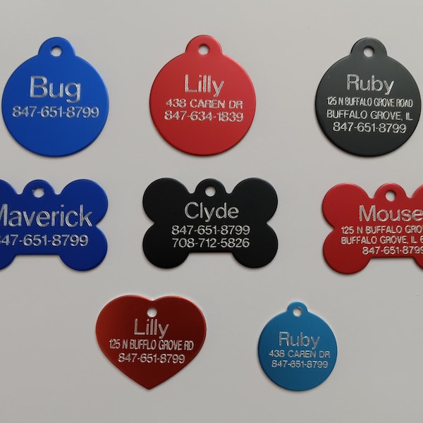 Custom Engraved Pet ID Tags for Dogs and Cats/Bone Shape, Round Shape and Heart Shape