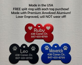 Custom Engraved Pet ID Tags for Dogs and Cats/Bone Shape and Round Shape