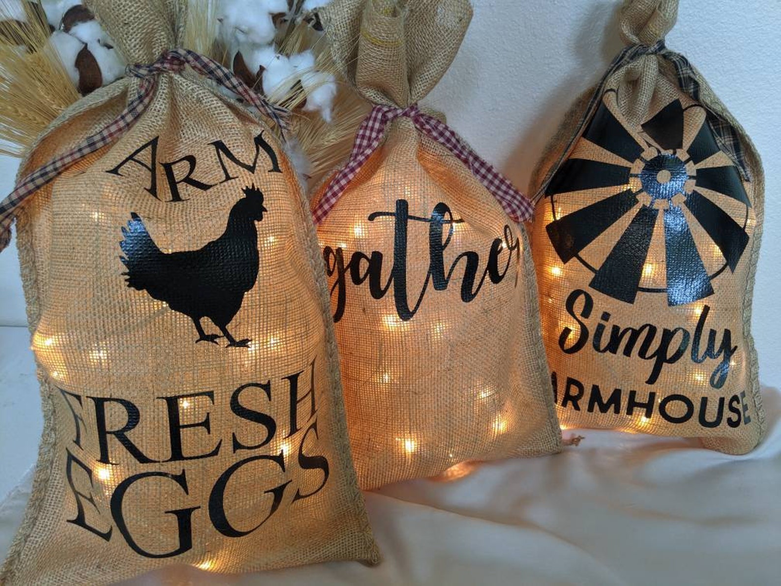 Lighted Burlap Bag Etsy
