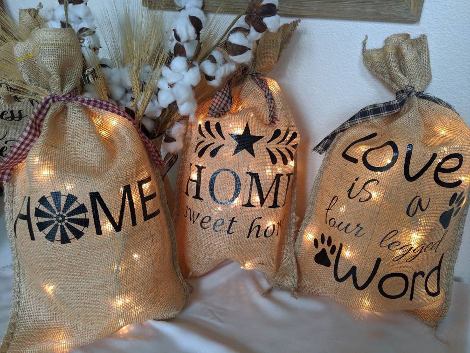 Lighted Burlap Bag Etsy