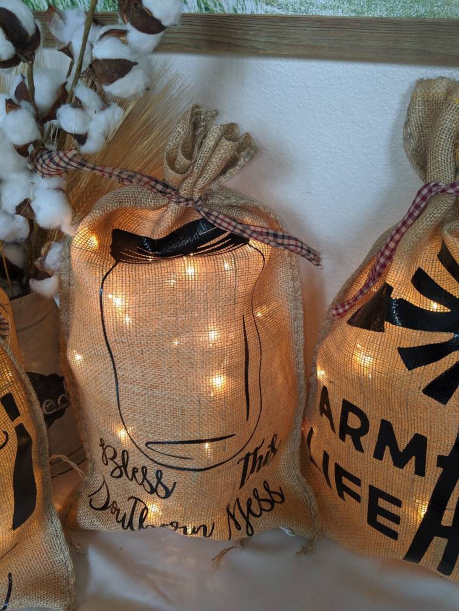 Lighted Burlap Bag Etsy