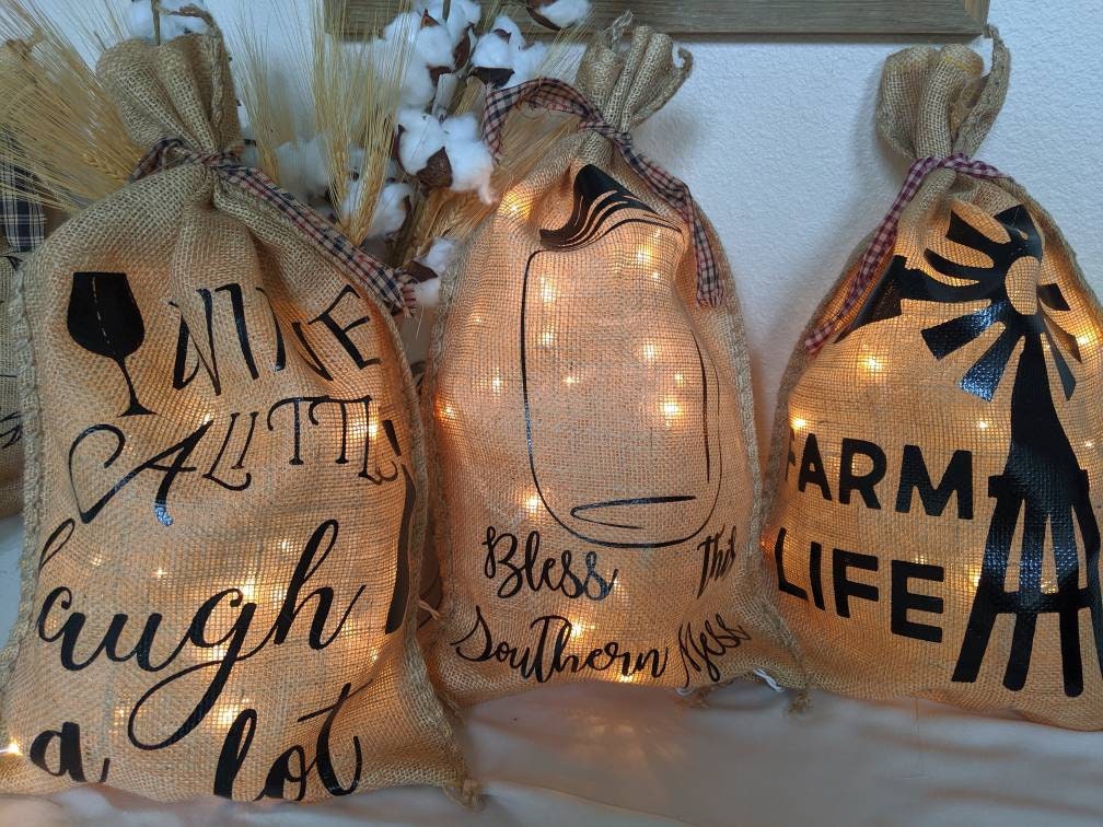 Lighted Burlap Bag Etsy
