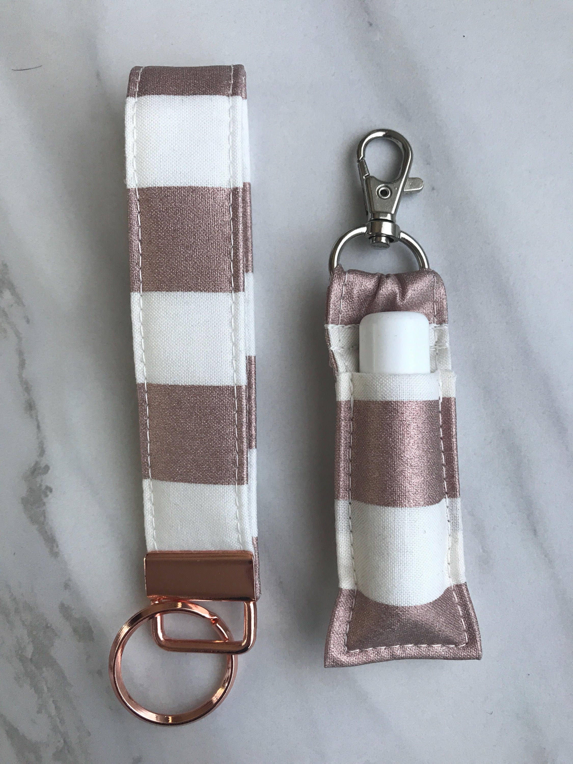 Rose Gold Key Fob and Chapstick Holder Rose Gold Keychain | Etsy