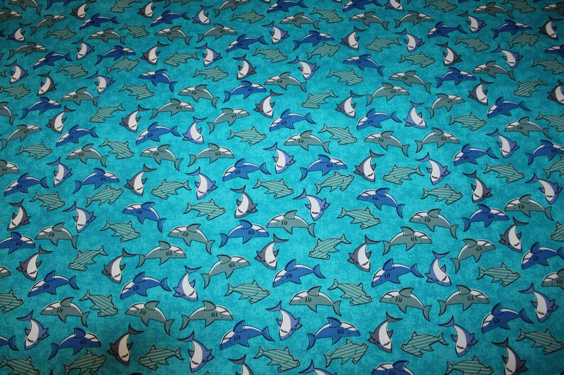 NOTE: More available Youth Print Fabric See Description Below Shark Print Fabric Beautiful Blue Shark Print Fabric sold By The Yard