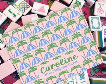 Palm Trees & Umbrellas—Personalized Mahjong Card Cover Sticker