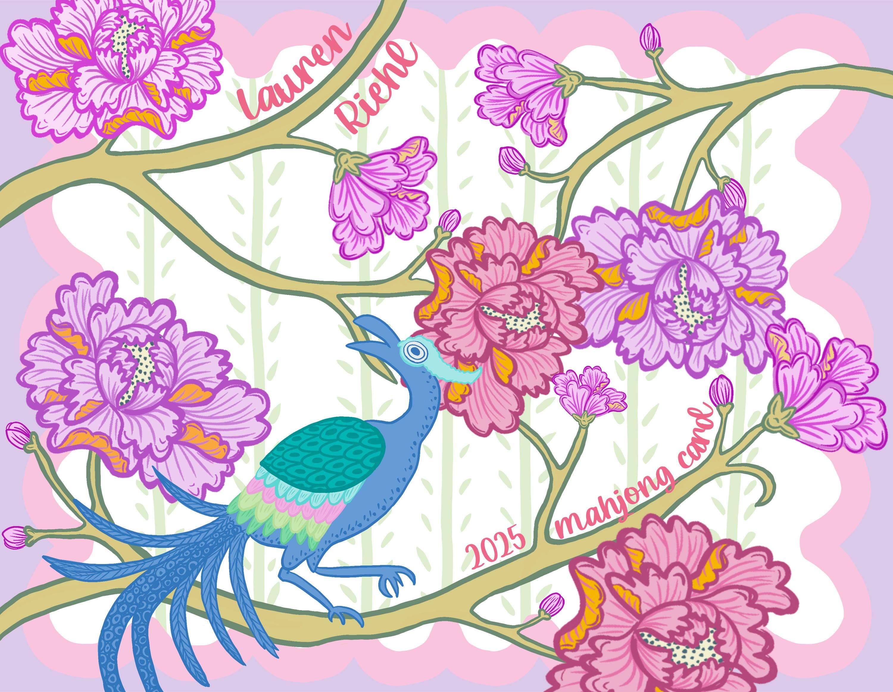 Mahjong Card Sticker—Pink Tobacco Leaf Bird Bam
