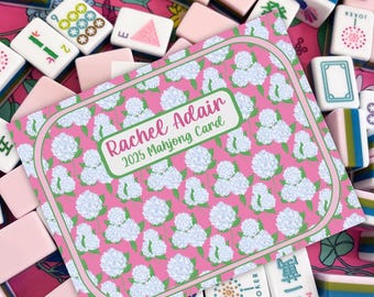 Pink Hydrangeas Personalized Mahjong Card Cover Sticker—