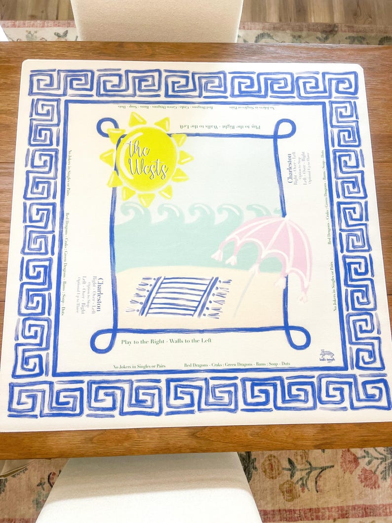 Tapete de Mahjong con Llave Griega: Noche de Juegos Inspirada en las Vacaciones en Grecia imagen 2