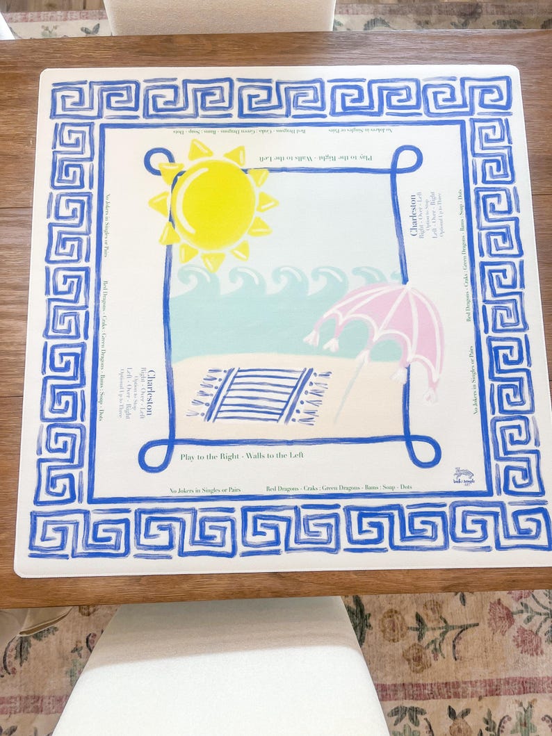 Tapete de Mahjong con Llave Griega: Noche de Juegos Inspirada en las Vacaciones en Grecia imagen 1