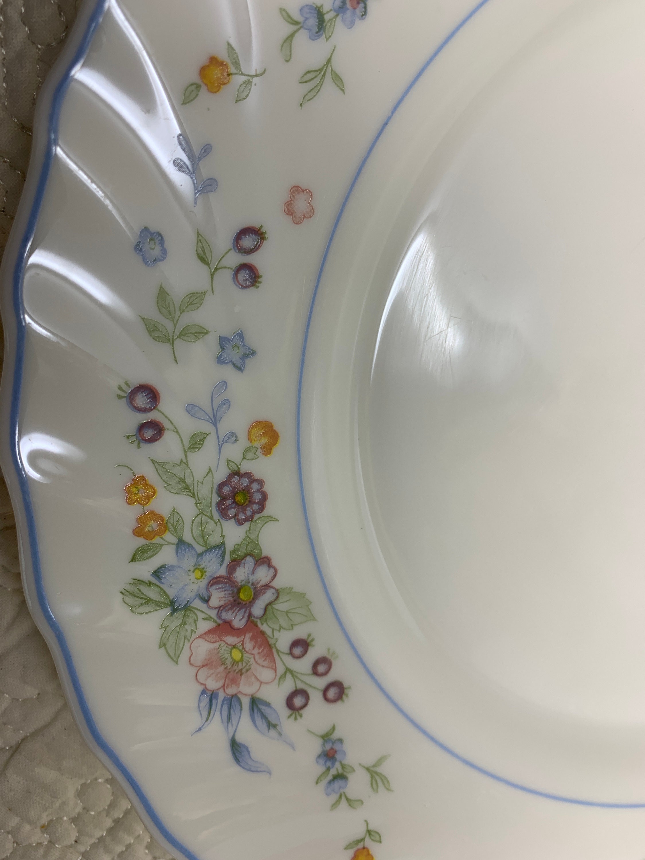 Arcopal France Honorine Blue Floral Glass Dishes Soup Or Salad Bowls Set Of  3