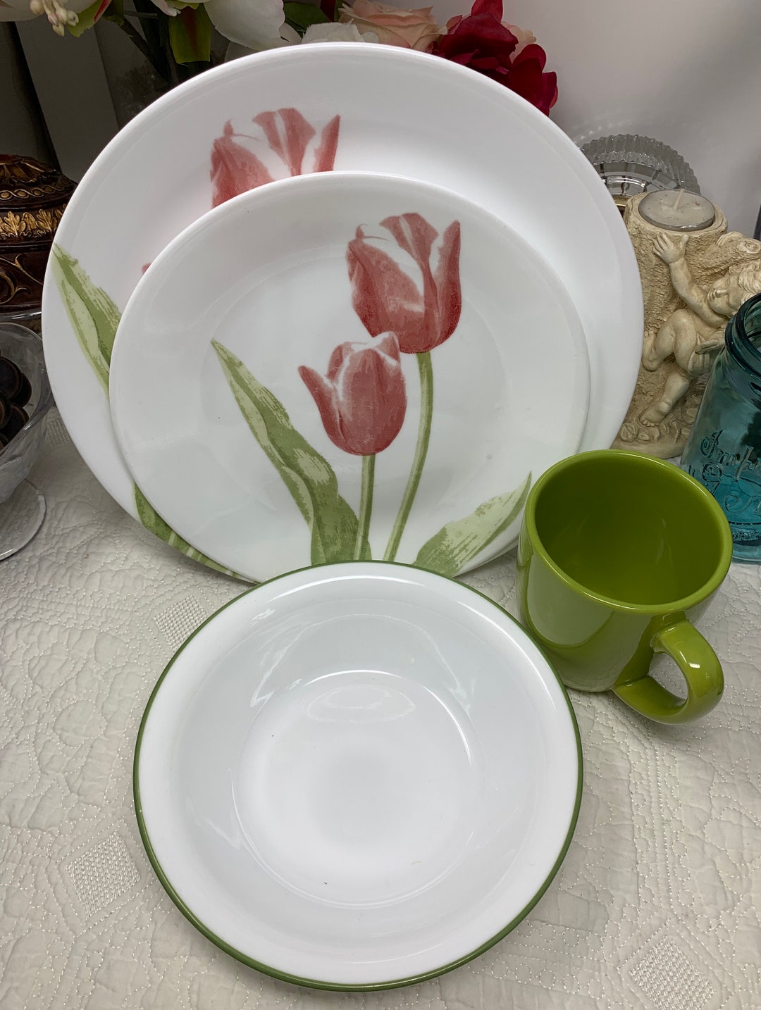 16 Piece Tulip Bouquet Corelle Service for Four, Dinnerware, Discontinued  Hard to Find, Corelle Impressions Tulip Bouquet
