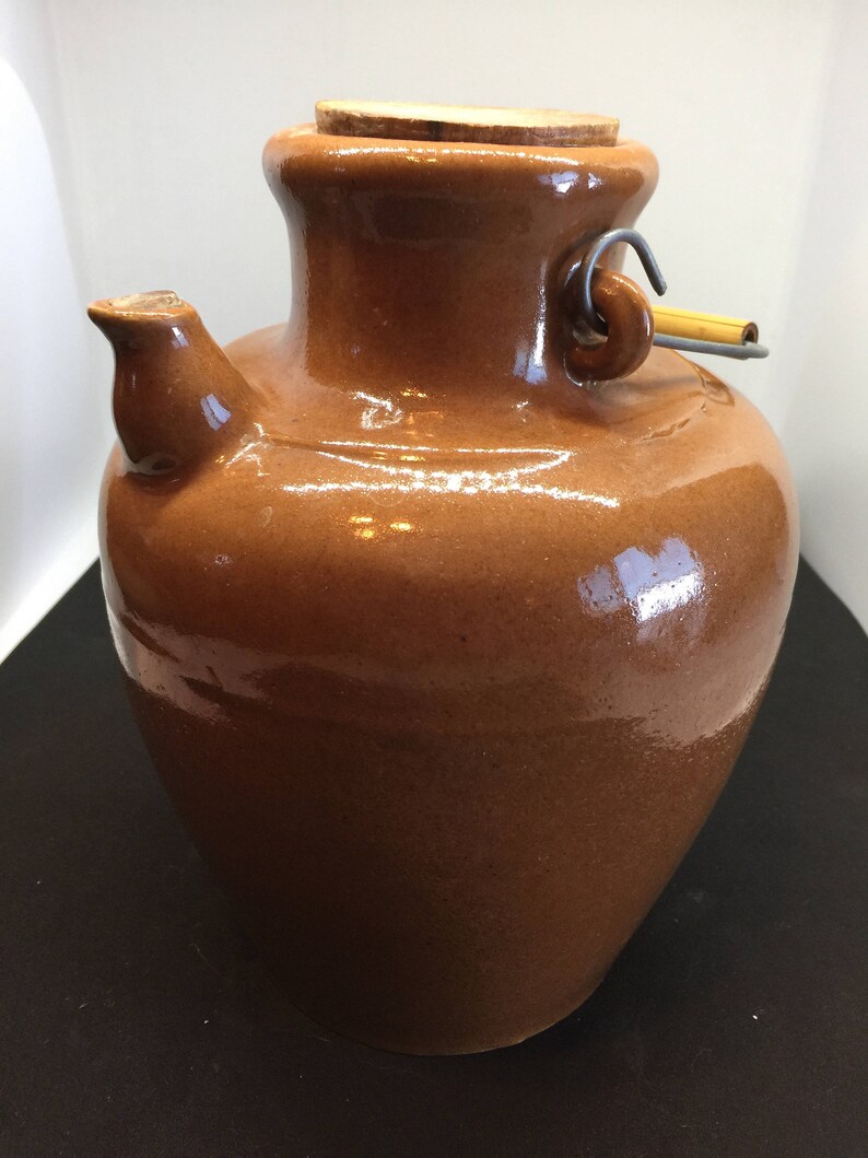 Antique Vintage Stoneware Crock Brown Ceramic With Spout & Etsy