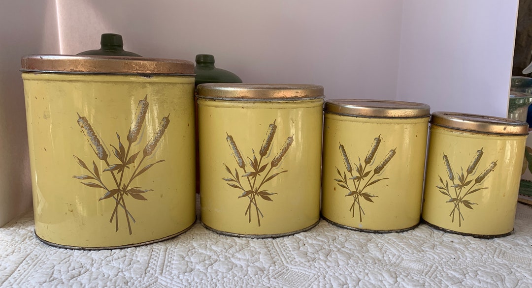 Retro Tea Coffee Sugar Jars 1950s Decoware Nesting Metal Kitchen