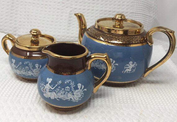 Teapot Tea Pot Covered Sugar and Creamer/milk Jug Sudlows England 