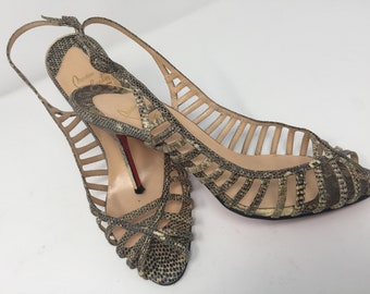 Christian Louboutin Vero Cuoio Made in Italy Peep Toe Slingback Strappy Sandals Size: US 9.5 / EU 39.5