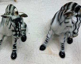 エルテ　置物 Vintage Lefton Ceramic Black and White Gold Fleck Zebra