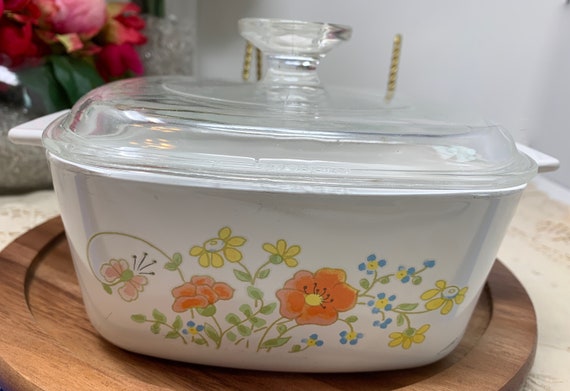 Rare Wildflower Corning Ware Casserole Dish 1970s Hologram Stamp