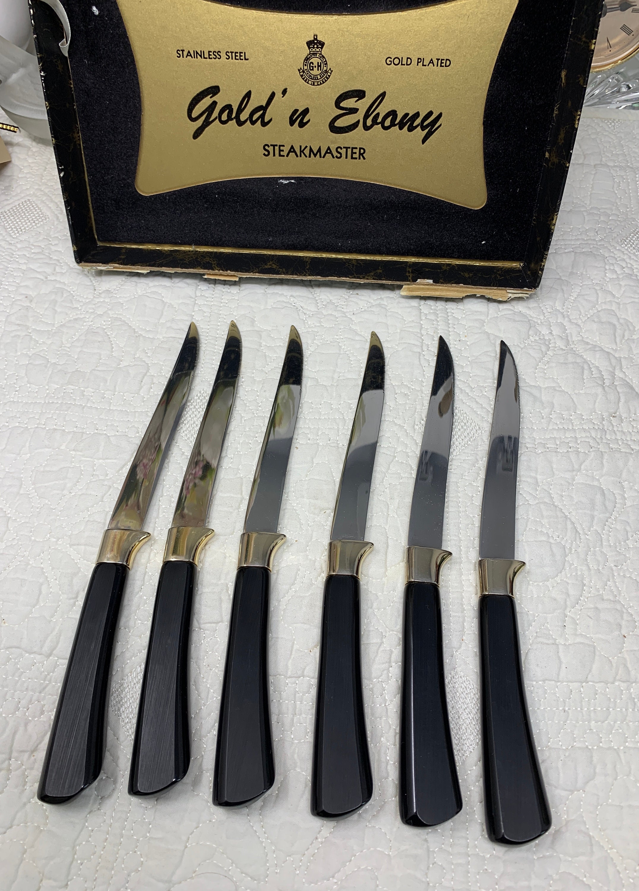 Reanea Gold Steak Knives Set, Serrated Knife, Stainless Steel Sharp Dinner Knife, Size: 9.92 x 1.54 x 0.91