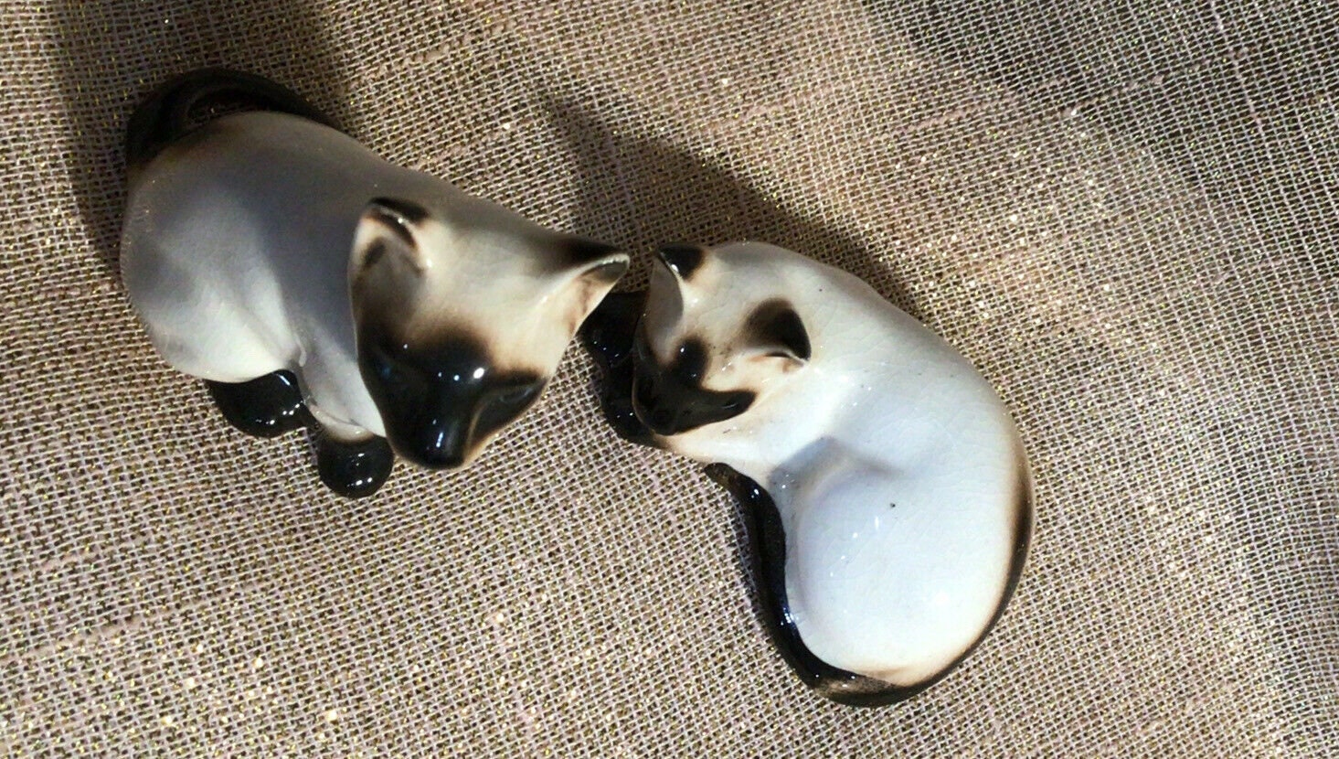 Vintage Siamese Cat Figurines Sleeping Sitting Blue Eyes Porcelain