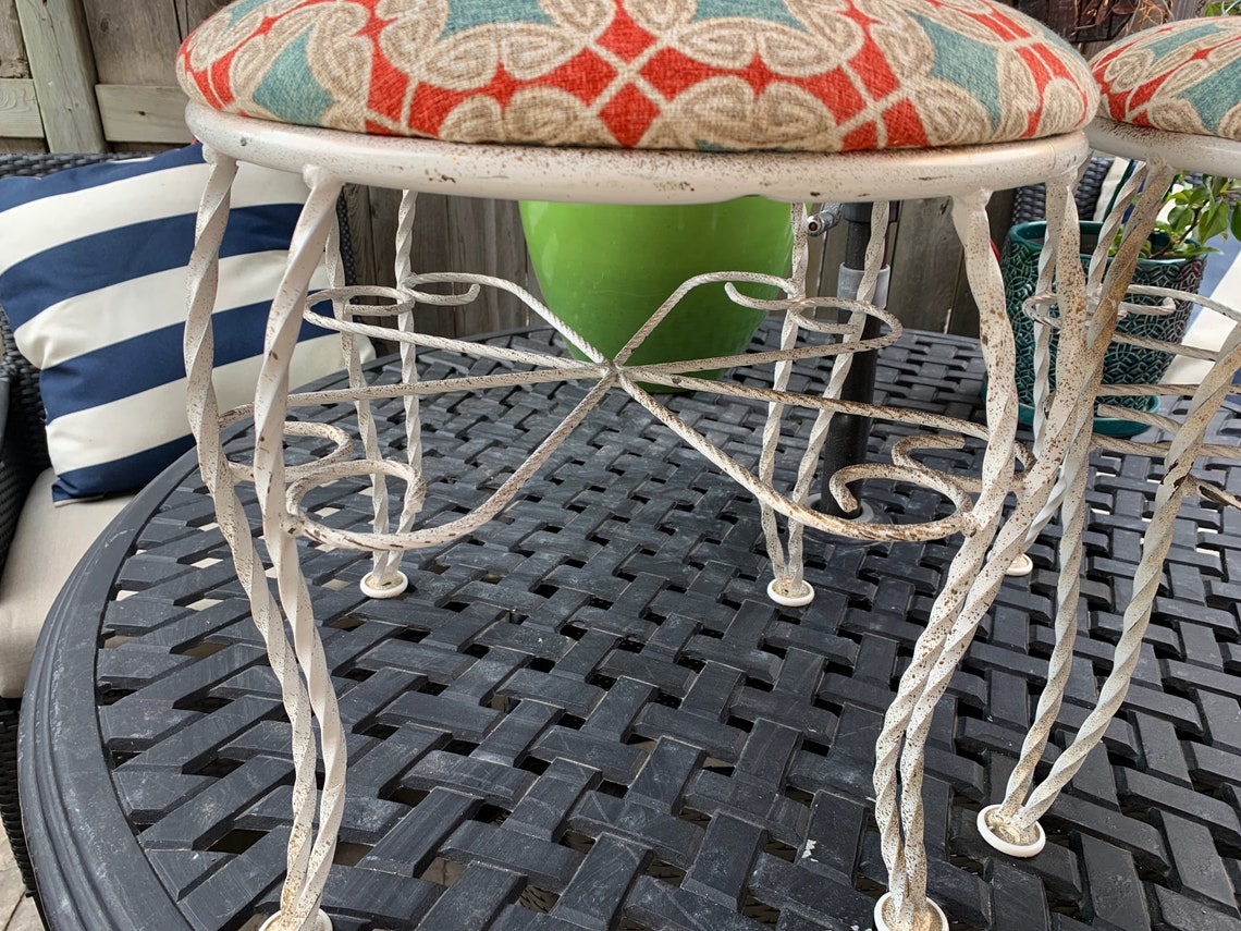 Vintage Boho Wrought Iron Stool Vanity Chair Metal and Fabric Etsy Canada