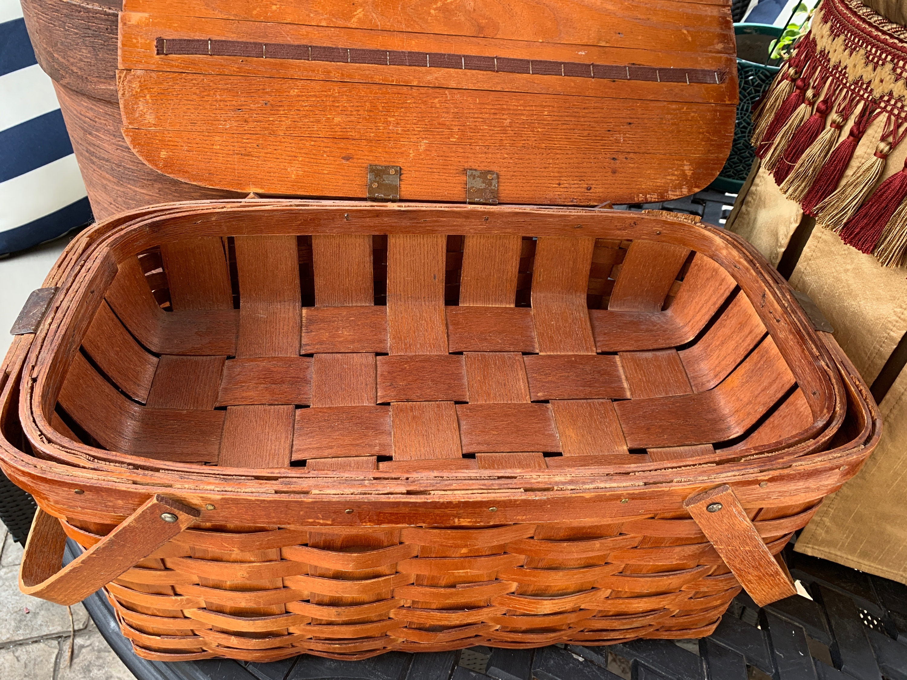 Vintage 1940s Wovnpicnic Basket by Jerywil Woven Oak Wood Etsy UK