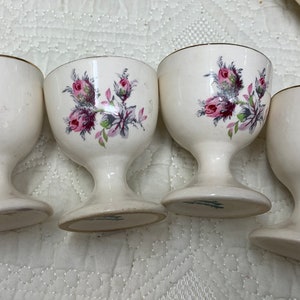 Four Johnson Bros Egg Cups Small Gilded Pink Delicate Rosebud Posey Motif Single Egg Cups, Made in England Mid Century 1940s 50s, Easter