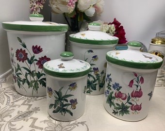 Canister Set Garden Bloom by Studio Nova,  Laurel Ring Floral Motif, Blooms Butterflies and Bees,